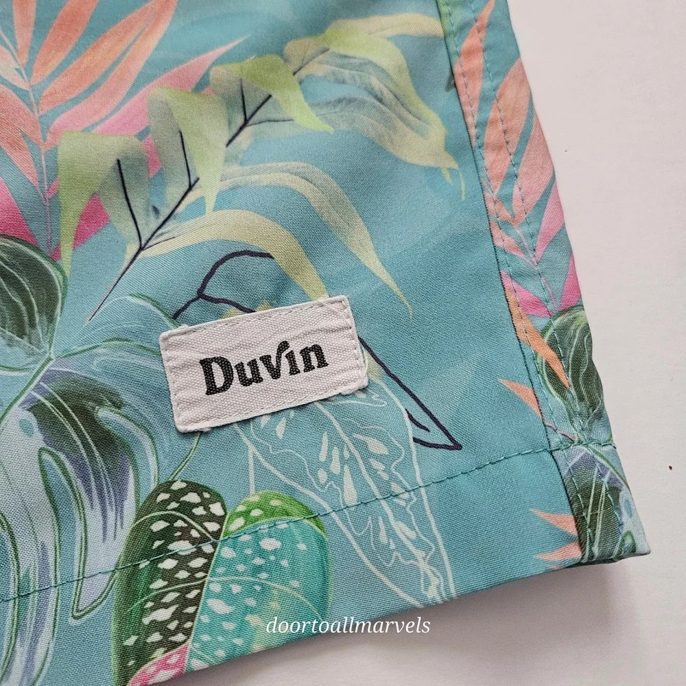 Duvin Design Co Men Swim Trunks sz L Split Checkerboard Tropical Floral Shorts